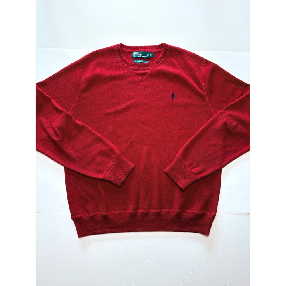 Polo Ralph Lauren Mens XL Red Cotton Crew Neck Long Sleeve Pony Logo Sweater
